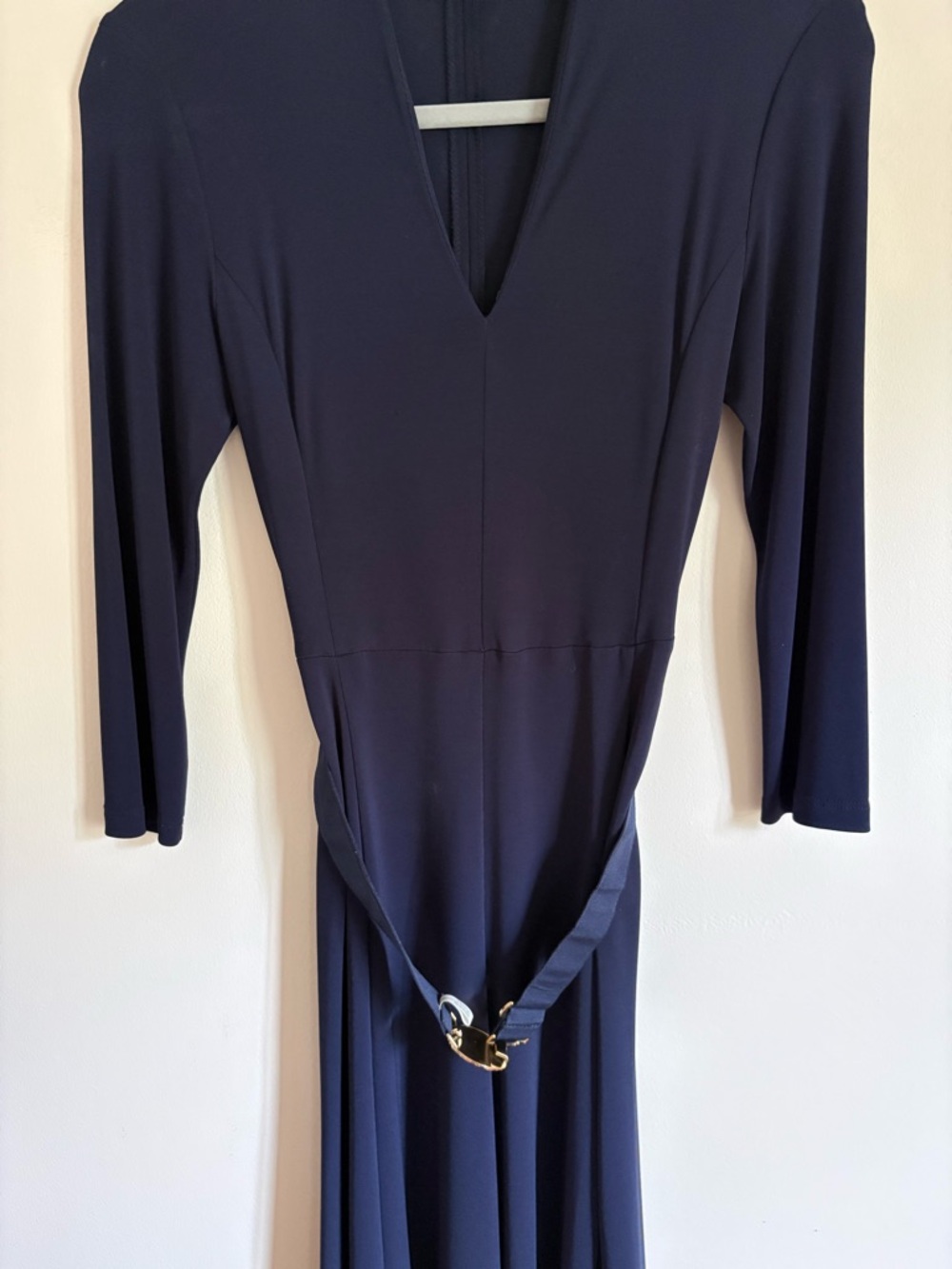 Lauren Ralph Lauren Deep Navy Long-Sleeve V-Neck Maxi Dress with Self-Tie Belt